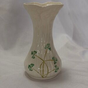 Belleek Ireland Shamrock Vase Ivory Porcelain Floral Cottagecore Vintage Floral